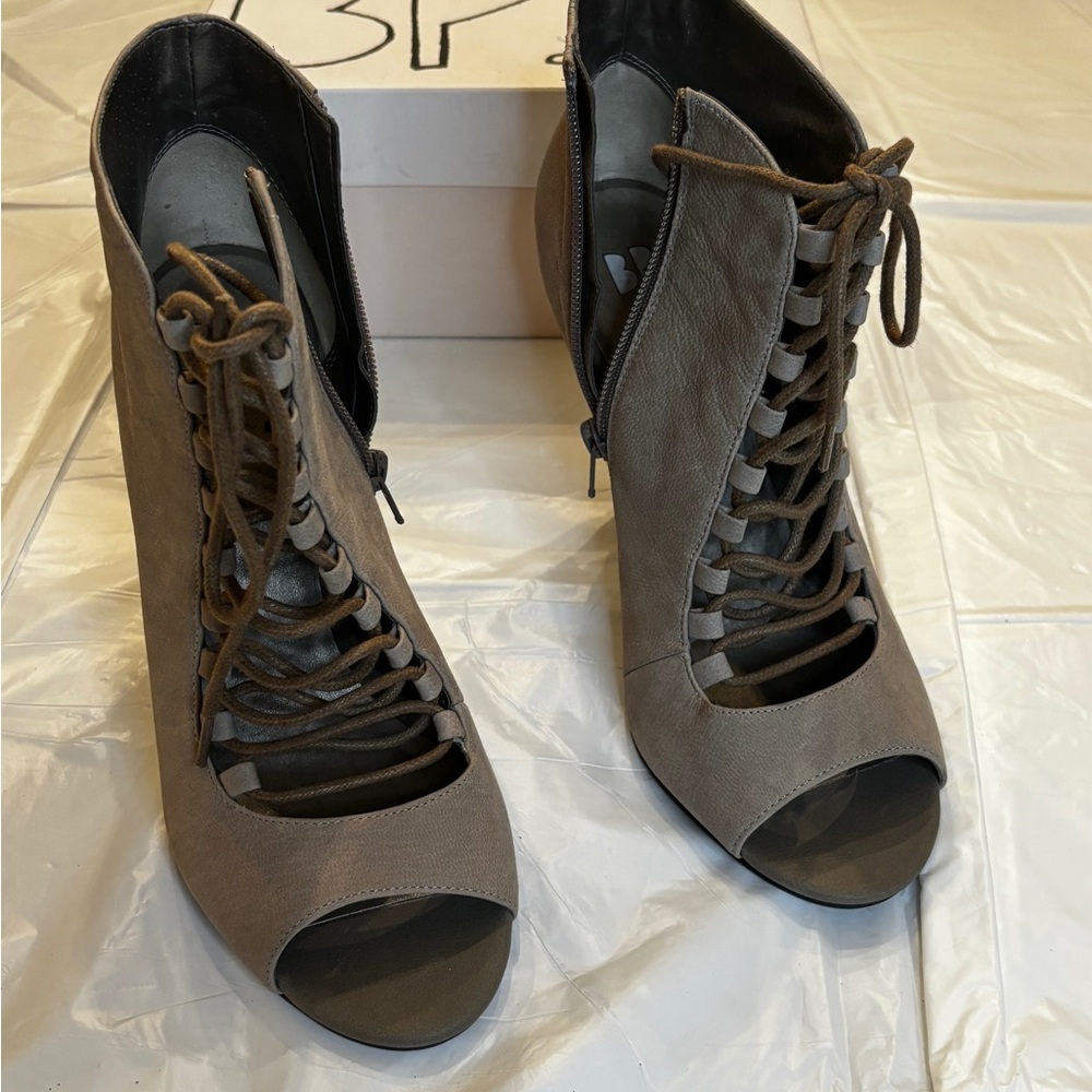 Nordstrom Taupe Lace-Up Peep-Toe Boots